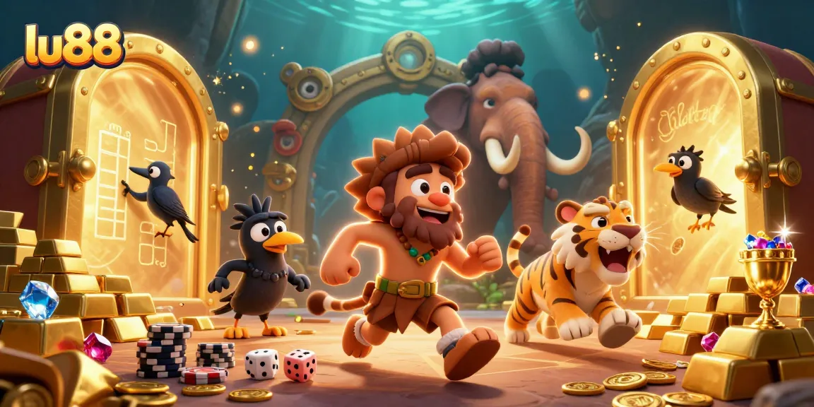 Experience the excitement at the lu88 casino with a colorful, vibrant 3D illustration depicting thrilling gaming action.