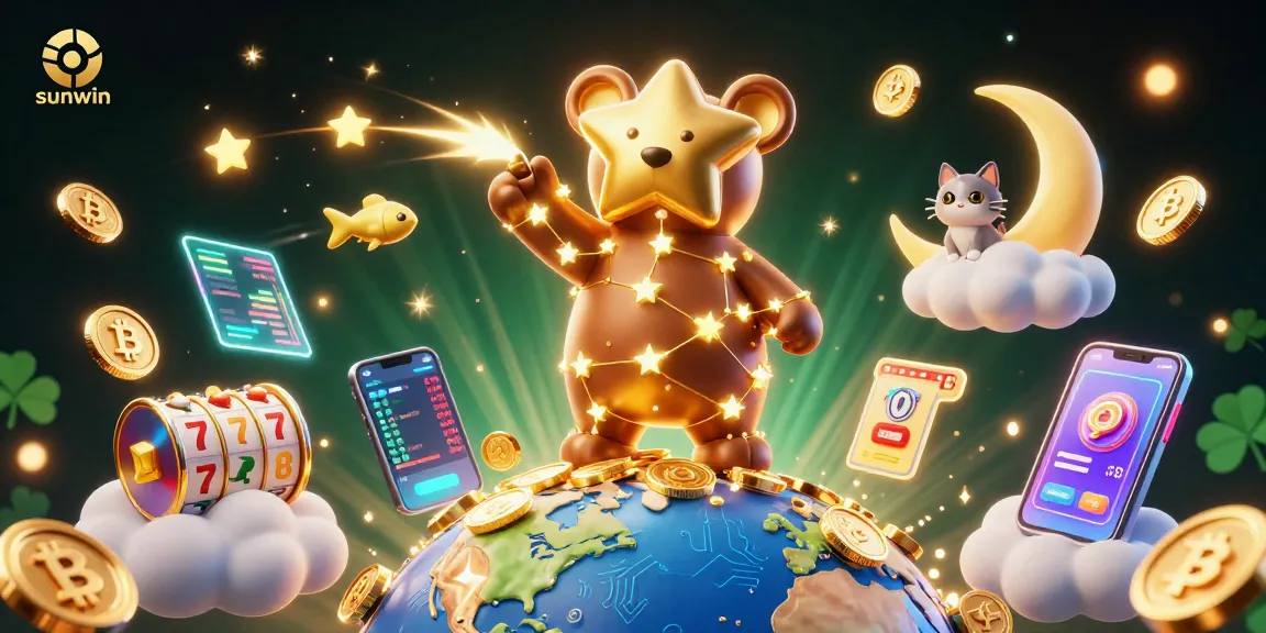 Engage in thrilling games with sunwin as a celestial bear gathers coins, alongside shooting star fish.