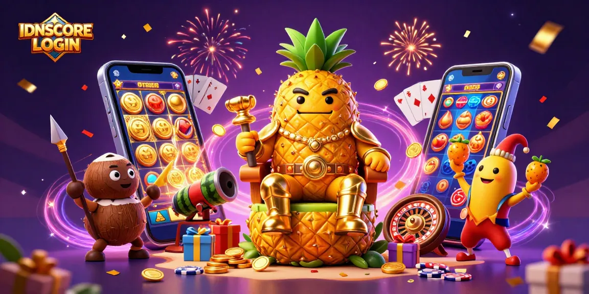 IDNSCORE LOGIN players enjoy thrilling casino games with engaging characters in a vibrant 3D illustration.