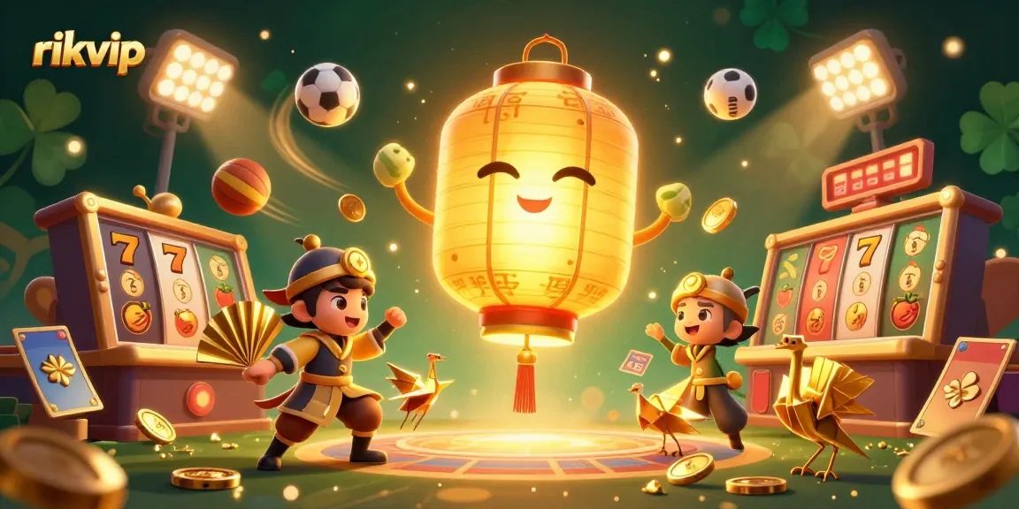 Experience thrilling wins at rikvip with a vibrant animated illustration showcasing exciting slot games and casino spirits.