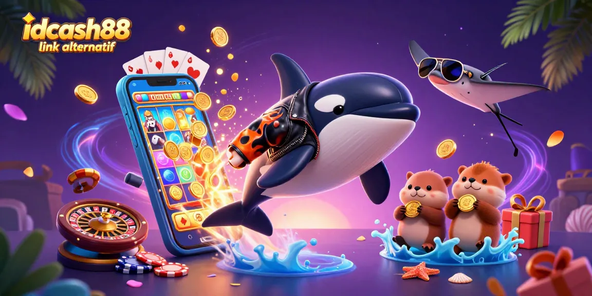 Experience thrilling games with idcash88 link alternatif, featuring golden coins and vibrant slot reels.