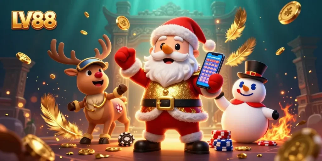 Join Santa Claus and friends winning at LV88 Casino with vibrant slot games and jackpots!