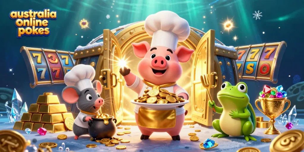 Experience thrilling australia online pokies action with vibrant characters and gold treasures.